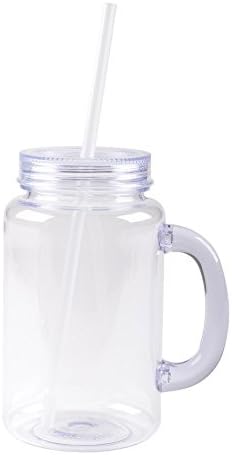 The Mason: Single Wall Acrylic Jar with Colored Lid and Matching Straw, Clear