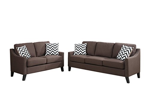 Poundex F6907 Bobkona Debora Linen-Like 2 Piece Sofa and Loveseat Set, Chocolate