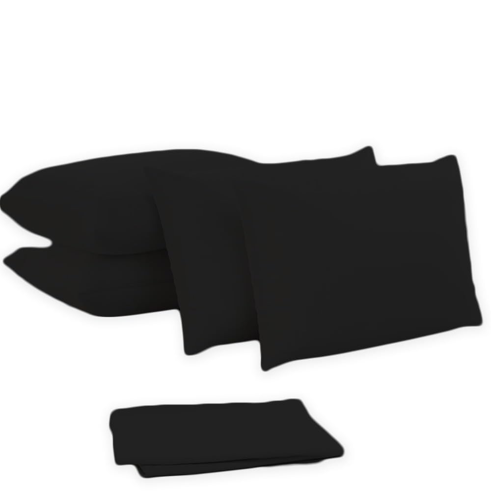 Pillowcases - 4 Pack Housewife Pillowcase Set | Envelope Closure | Ultra Soft Easy Care 100% Egyptian Cotton Plain Pillow Case Cover For Bedroom - 50 X75cm (Black)