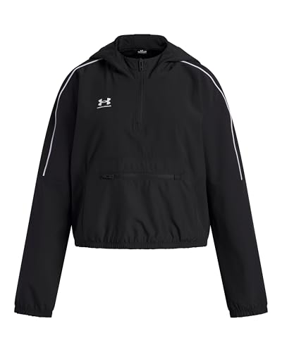 Under Armour Girls Challenger Anorak, Water-Repellent Raincoat for Outdoor Pursuits, Breathable and Comfortable Girls Jacket with Pockets,Black / / White,YXL
