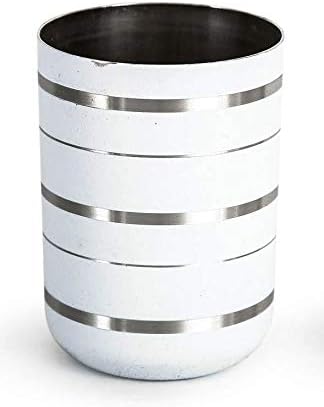 YADAV HANDICRAFTS Stainless Steel Silver lining White Glass Unbreakable Stackable Brushed Metal Drinking Glasses 250 ML Pack of 1