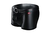 ONEFIT Men Patent Leather Holes at Front Black Boxer Briefs Sexy Underwear, Medium, Black