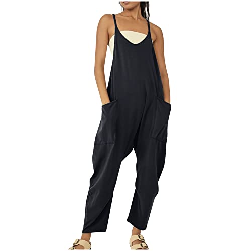Tapanet Jumpsuits for Women 2023 Sleeveless Loose Spaghetti Strap Baggy Overalls Jumpers with Pockets Casual Summer Rompers