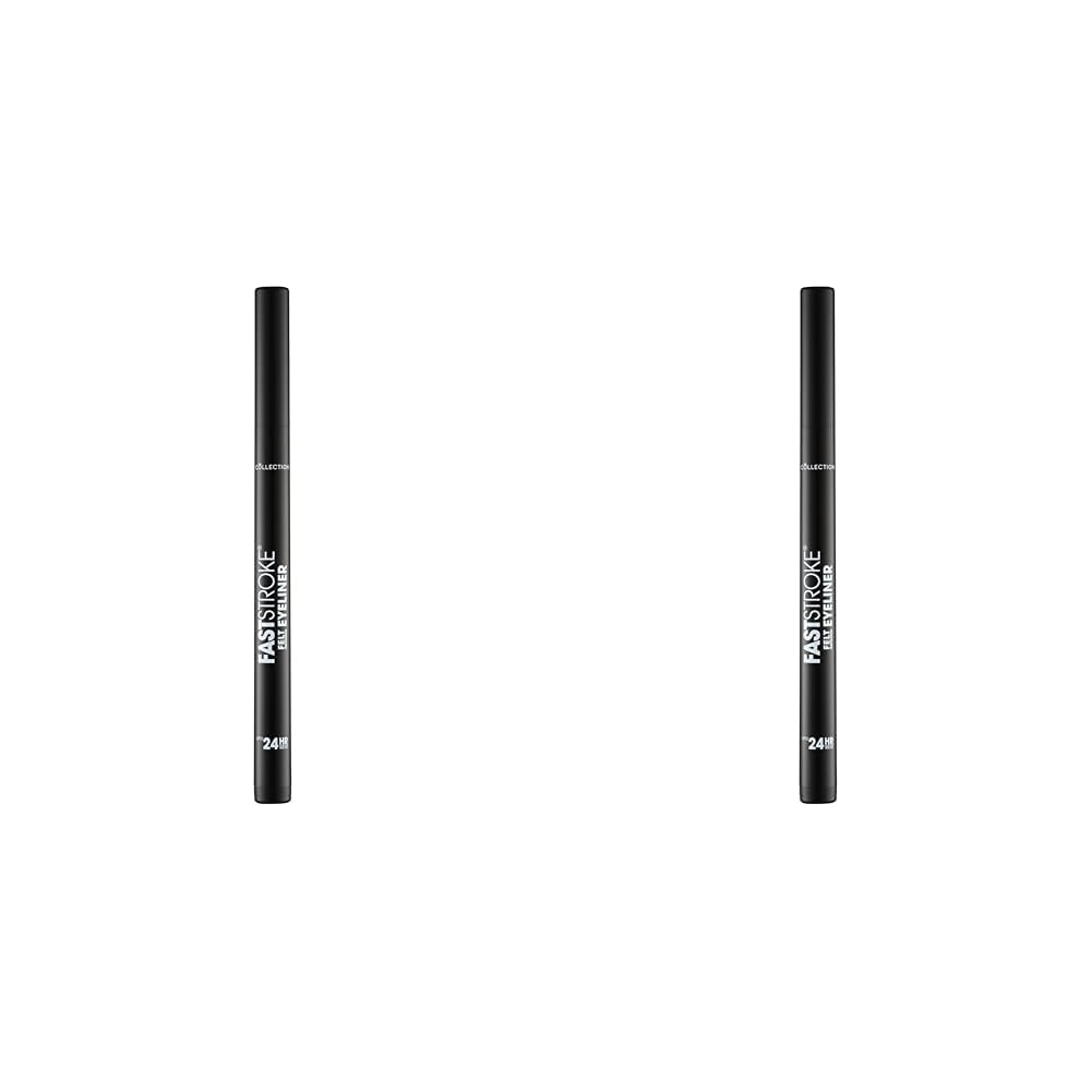 Collection Cosmetics Fast Stroke Felt Tip Eyeliner with Fine Tip, Long Lasting 24h, Quick Drying Formula, 4ml, Black (Pack of 2)