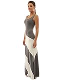 PattyBoutik Women's Racerback Striped Maxi Dress (Gray and Ivory White XS)