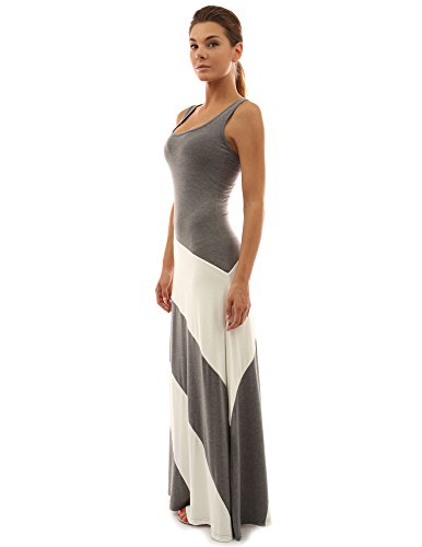 PattyBoutik Women Racerback Striped Maxi Dress (Gray and Ivory White Medium)