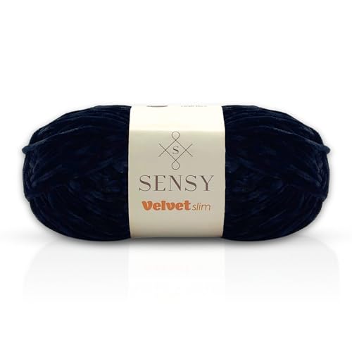 Sensy Velvet Slim Yarn for Crocheting, Baby Blanket Yarn, Chenille Yarn, Amigurumi Yarn, 3.5 oz, 218 Yards, Gauge 3 Light (Black)