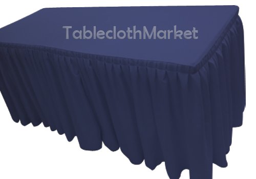 6' Ft. Fitted Tablecloth Double Pleated Polyester Table Skirt Cover W/top Topper Navy Blue