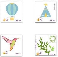 4 Mini Cutting Dies 5 x 5 cm - Tipi, Hot air Balloon, Hummingbird, Foliage