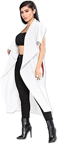 Arctic Cubic Sleeveless Wrap Front Waterfall Collar Varsity Stripe Side Vest Duster Trench Coat Top White M