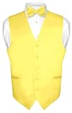 Men's Dress Vest & BowTie Solid GOLDEN YELLOW Color Bow Tie Set for Suit or Tux