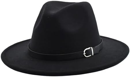 Women Vintage Fedora Hat Wool-Blend Buckle Belt Wide Brim Jazz Hat One Size Womens Wide Brim Fedora Hat with Belt Buckle Detail Felt  main image 3