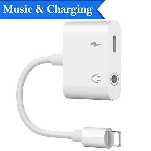 Car for Headphone Adapter to 3.5mm Dual Cable Headset Audio Replacement for iPhone 7/7Plus iPhone 8/8Plus X Earphone Lighting Jack Adaptor Splitter [ Charge & Music] Support iOS 11 System
