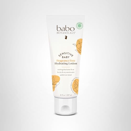 BABO Botanicals Sensitive Baby Fragrance-Free Daily Hydrating Baby Lotion - Shea Butter & Jojoba Oil - for Body & face - for Babies, Kids & Adults with Sensitive Skin - EWG Verified - Vegan