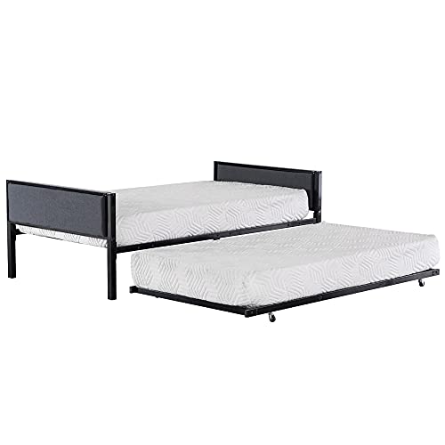 Metal RollOut Trundle Bed Frame with Slats Support, Home Accent
