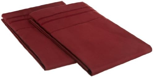 Lamma Loe Silky Luxurious Set Supreme Microfiber Embroidered Pillow Cases, Queen/Full/Twin, Burgundy Red