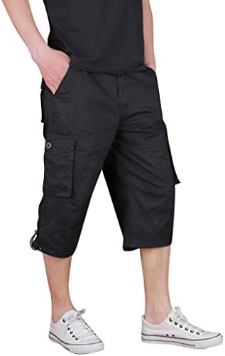 Hurrybuy Mens Summer 3/4 Loose Fit Casual Work Pants Multi-Pocket Cotton Cargo Shorts