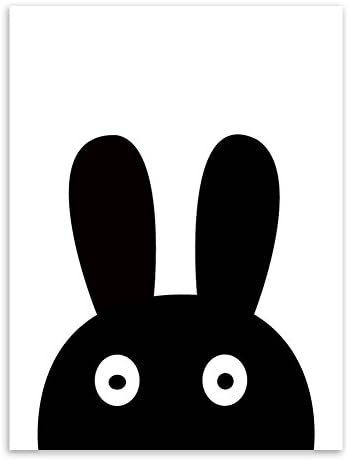 Modern Minimalist Nordic Black White Kawaii Animals A4 Large Art Prints Poster Kids Room Home Decor Wall Picture Canvas Painting (20 x 25 cm, Magic Rabbit)