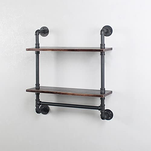 Womio Industrial Pipe Bathroom Shelves Wall Mounted with Towel Bar,24in