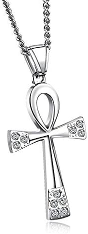 WJSAT Necklace Diamond Amulet Titanium Steel Cross Necklace Party Gift