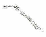 316L Surgical Steel 14 Guage Crystal Long Tassel Dangle Navel Belly Ring Bar 70mm Cute