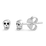Sterling Silver Tiny Skull Stud Earrings