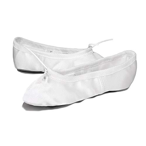 XJX Satin Ballet Shoes for Girl leather Split Sole Dance Slippers Yogu Shoes White 37 - Thumbnail 4