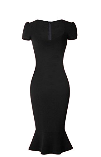 Blooming Jelly Women's Vintage Chic 50s Fishtail Dress Black Knee Mermaid Dress