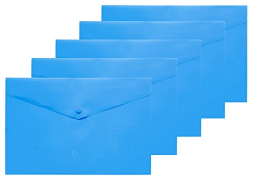 eco-eco eco035BLUE Lot de 5 pochettes en plastique transparentes à bouton-pression 50% recyclées Bleu Format A4+