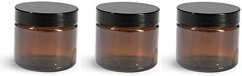 1 oz Amber Glass Jars with Black Twist Lined Lid with Spatula [Pack of 3]