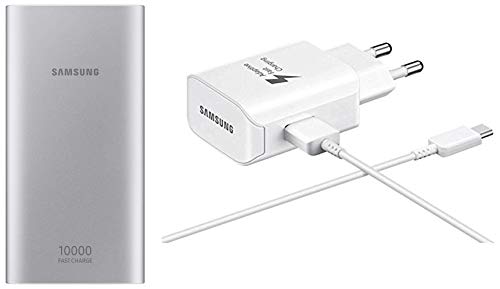 Samsung EB-P1100BSNGIN 10000mAH Lithium Ion Power Bank (Silver) + Samsung EP-TA20IWECGIN Type C Fast Charger (White)
