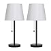 Table Lamp Set of 2 Bedside Lamps with USB Port and 1 Type C Port Modern Nightstand Lamp with 2 Phone Stands Desk Lamp with AC Outlet and Linen Shade for Living Room Kids Room, Bulb Included (PINK)