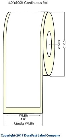 DuraFast White Inkjet High Gloss Roll-Fed Paper 4" x 100 Feet Labels for Primera LX400, LX500, LX500C and other Printer Brands, 2" Core