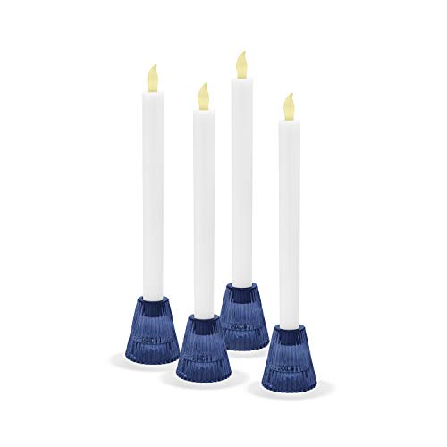 LampLust Glass Taper Candle Holders - Blue Glass - Reversible Tea Light Holder Set - Traditional Window Candles, 2.5" High, Holiday Seasonal Decor, Hanukkah, Home & Accessory, Fits All Taper Can - Thumbnail 5