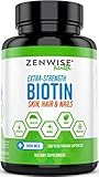 Biotin With 5000 MCG - Extra Strength Vitamin B-Complex Supplement to Improve Hair Growth, Improve Skin Health & Have Thicker Nails - 120 Vegetarian Capsules for Improved Energy Production in Men & Women