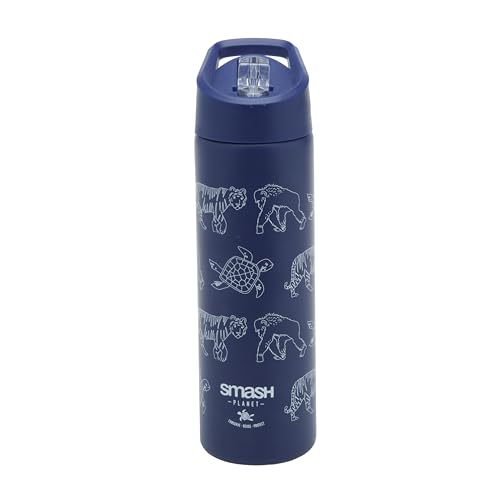 Smash Stainless Steel Water Bottle with Flip Top Lid and Straw - Planet Navy 750ml