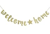 Qttier Welcome Home Gold Glitter Banner for Housewarming Patriotic Military Decoration Family Party Supplies Cursive Bunting Photo Booth Props Sign ( Gold )