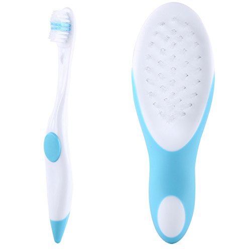 Baby Grooming Kit, 7pcs/Set Safe Hair Comb ToothBrush Nail Clipper Scissors Healthcare Daily Nurse Shower Tool Set with Carry Bag for Unisex Newborn Toddler Infant Girls and Boys Kids (Blue)