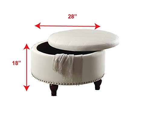Major-Q Pxf6807 White Faux Leather Reverse Flip up Top Cocktail Ottoman Table with Storage - Thumbnail 2
