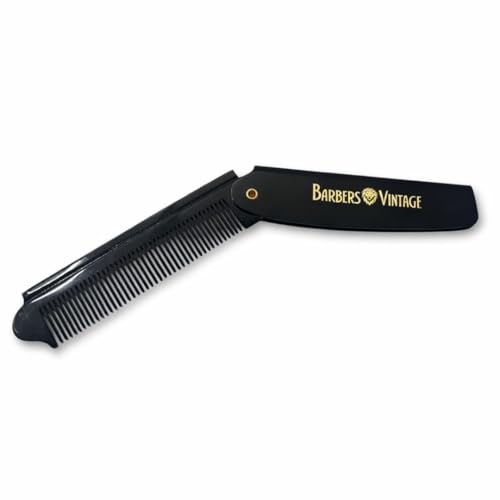 Barbers Vintage Folding Comb (Black). Luxury Hand Made Pocket Flip Comb for Men. Perfect for Male Grooming Hair/Moustache/Beard.