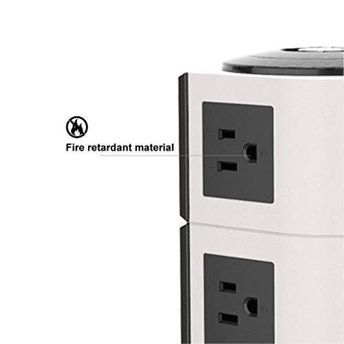 Power Strip Tower SAFEMORE Surge Protector Desktop Charger Station 12 Outlets Multiple Plug Outlet 110V-250V (6.5ft / 2M Long Power Cord) for Small Home, Kitchen and Office Appliance -White +Black - Thumbnail 4