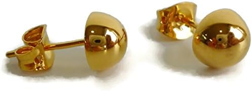 24k Yellow Gold Plated 8 mm Round Half Ball Button Stud Earring Unisex Jewelry