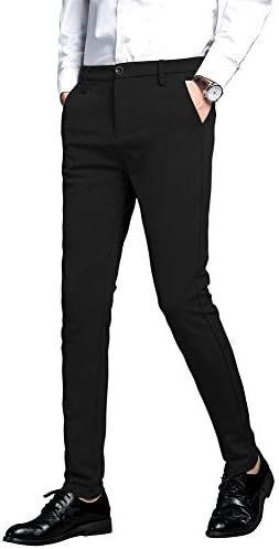 HBDesign Mens Business Fashion Slim Fit Flat Straight Shiny Black