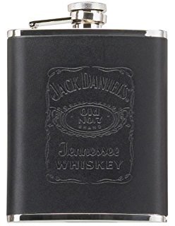 SHOPEE Jack Daniels Stitched Leather and Stainless Steel Hip Flask Beverage Holder, 230ml(jdblack01)