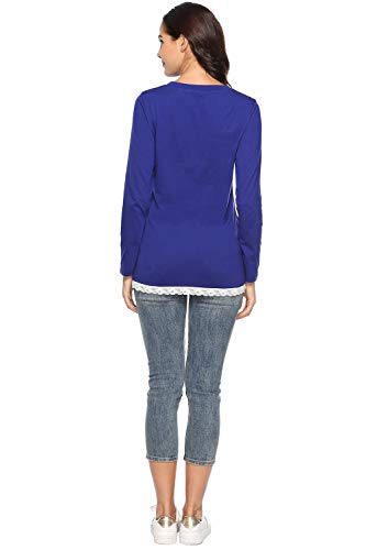 Keliay Bargain Fashion Women O-Neck Long Sleeve Regular Lace Asymmetric T-Shirt Tops Blouse