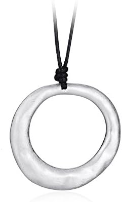Handmade Brushed Irregular Circle Long PU Leather Rope Pendant Necklace for Women (Trendy)