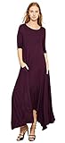 Tabeez Women's Casual Asymmetrical Handkerchief Hem 3/4 Sleeve Jersey Maxi Dr...