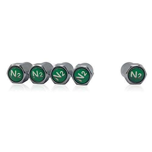 image for GODESON Chrome Plated Brass Tire Valve Stem Caps N2 Nitrogen Sign Logo