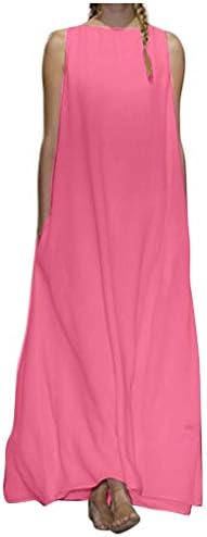 TUSANG Women Dress O-Neck Solid Casual Skirts Loose Fit Comfy Sleeveless Baggy Maxi Long Dresses