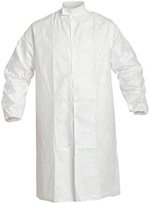 DuPont Tyvek IsoClean Frock with Snap Closure and Elastic Cuff, White, Large, 30-Pack
